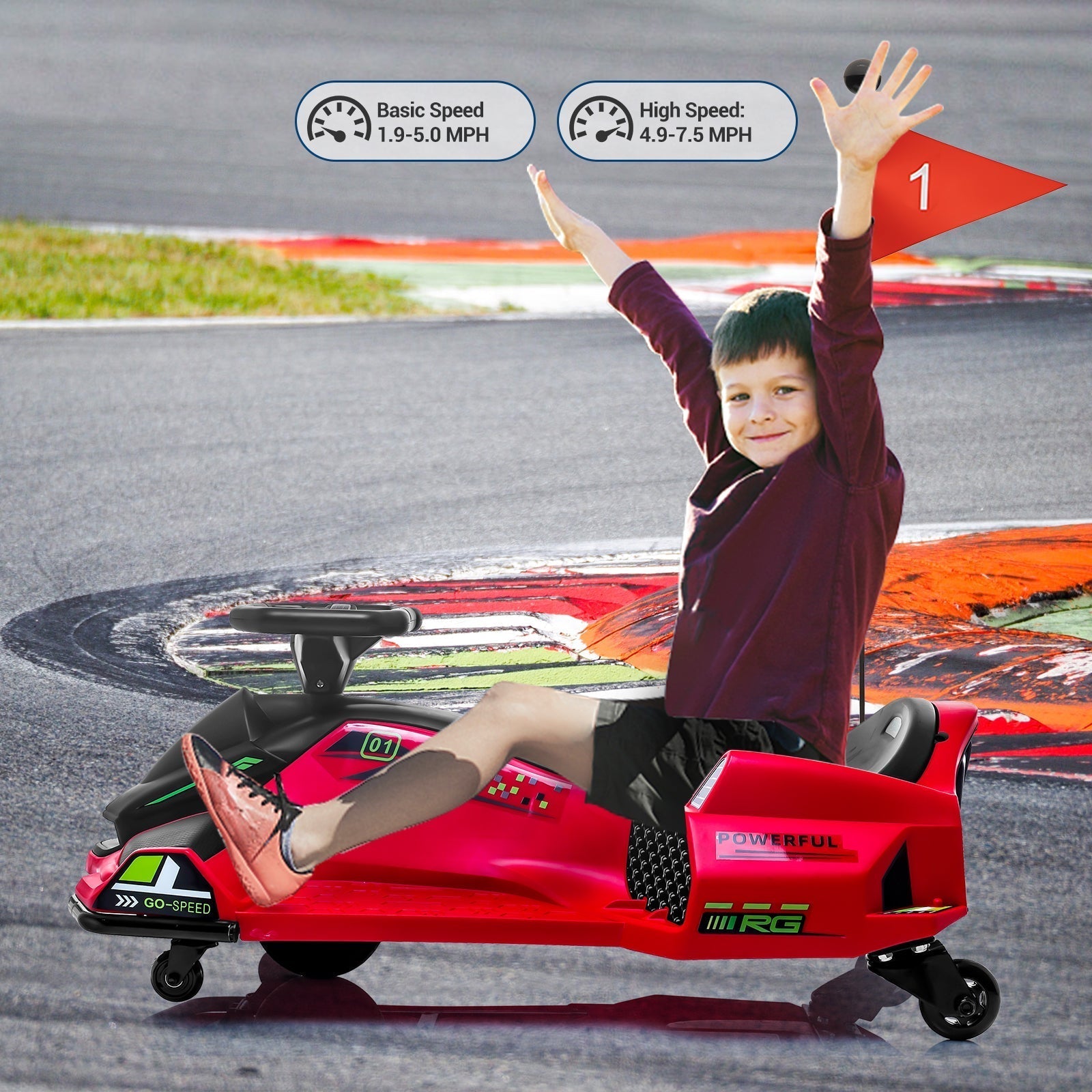 Garvee Ride - G Series: 24V Drift Go-Kart for Kids: Quality Metal, 7.5mph, LED, Music, for 8-12 Years Old - Red