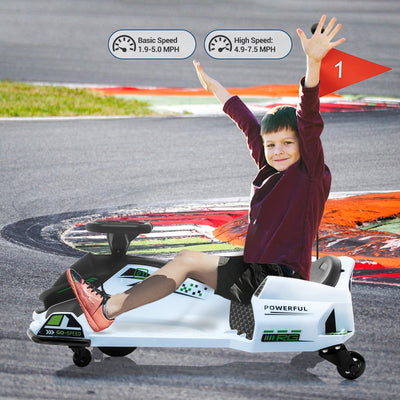 Garvee Ride - G Series: 24V Drift Go-Kart for Kids: Quality Metal, 7.5mph, LED, Music, for 8-12 Years Old - White