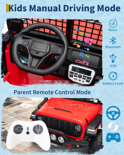 Garvee 24V Ride on Toys for Big Kids, 2-Seater Electric Ride on Car Truck with Remote Control, Four-Wheel Shock Absorbers, 4 Mph Max Speed, Music, LED Lights for Boys Girls, Red