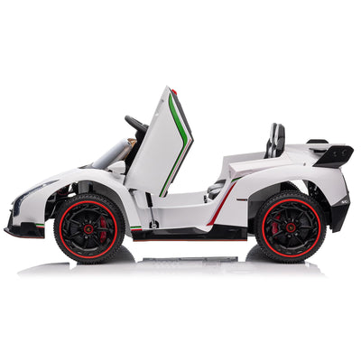 Garvee 12V Kids Ride On Car, Licensed Lamborghini Venono Electric Car w/Parent Remote Control, Scissor Door, 3 Speeds, LED Headlights, Rocking & Music, Battery Powered Ride on Toy for Boys Girls- White