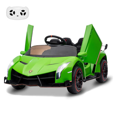 Garvee 12V Kids Ride On Car, Licensed Lamborghini Venono Electric Car w/Parent Remote Control, Scissor Door, 3 Speeds, LED Headlights, Rocking & Music, Battery Powered Ride on Toy for Boys Girls- Green