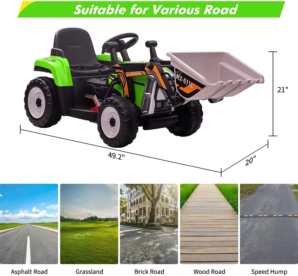 Garvee 12V Kids Ride on Excavator Car + Remote Control + 2+1 Gear Shift + EVA Tires + Music + Bluetooth + ASTM Certified + Indoor/Outdoor Play