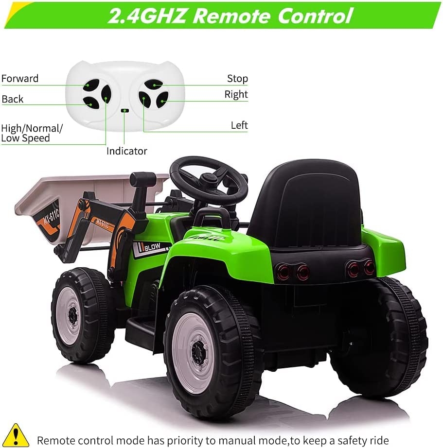 Garvee 12V Kids Ride on Excavator Car + Remote Control + 2+1 Gear Shift + EVA Tires + Music + Bluetooth + ASTM Certified + Indoor/Outdoor Play