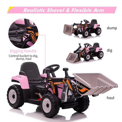 Garvee 12V Kids Ride on Car,Excavator with Bucket & Remote Control,Toddler Battery Powered Electric Vehicle,2+1 Gear Shift,3 Speeds,Bluetooth,7-LED Headlights,Music,Thread Tire,Pink