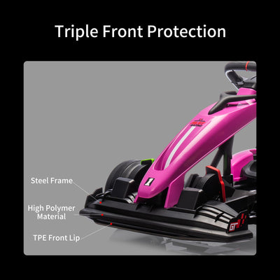 Garvee Ride - G Series: 24V Electric Drift Kart for Kids, Ride Car with Adjustable Seat & 7.5MPH Speed, EVA Silent Wheels, Parent-Safety Certified Ride-On Toy - Pink