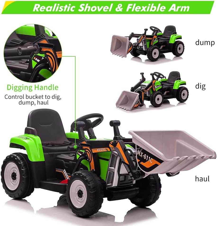 Garvee 12V Kids Ride on Excavator Car + Remote Control + 2+1 Gear Shift + EVA Tires + Music + Bluetooth + ASTM Certified + Indoor/Outdoor Play