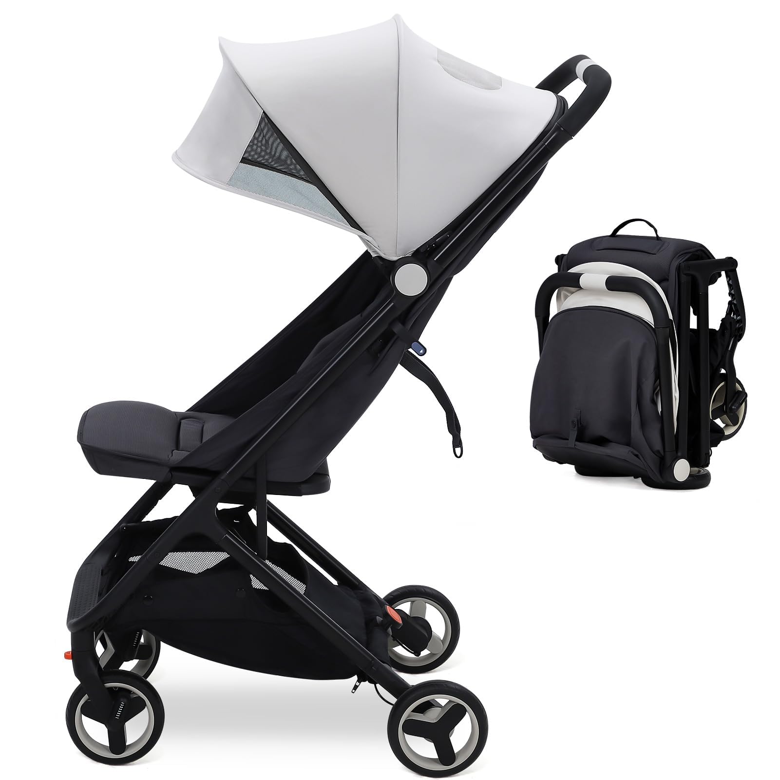 Garvee Lightweight Compact Stroller, One Hand Fold, Airplane Friendly, Reclining Seat, Canopy, Smooth Suspension, Travel Ready, Pink, Ideal for Travel - Beige