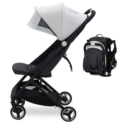 Garvee Lightweight Compact Stroller, One Hand Fold, Airplane Friendly, Reclining Seat, Canopy, Smooth Suspension, Travel Ready, Pink, Ideal for Travel - Beige