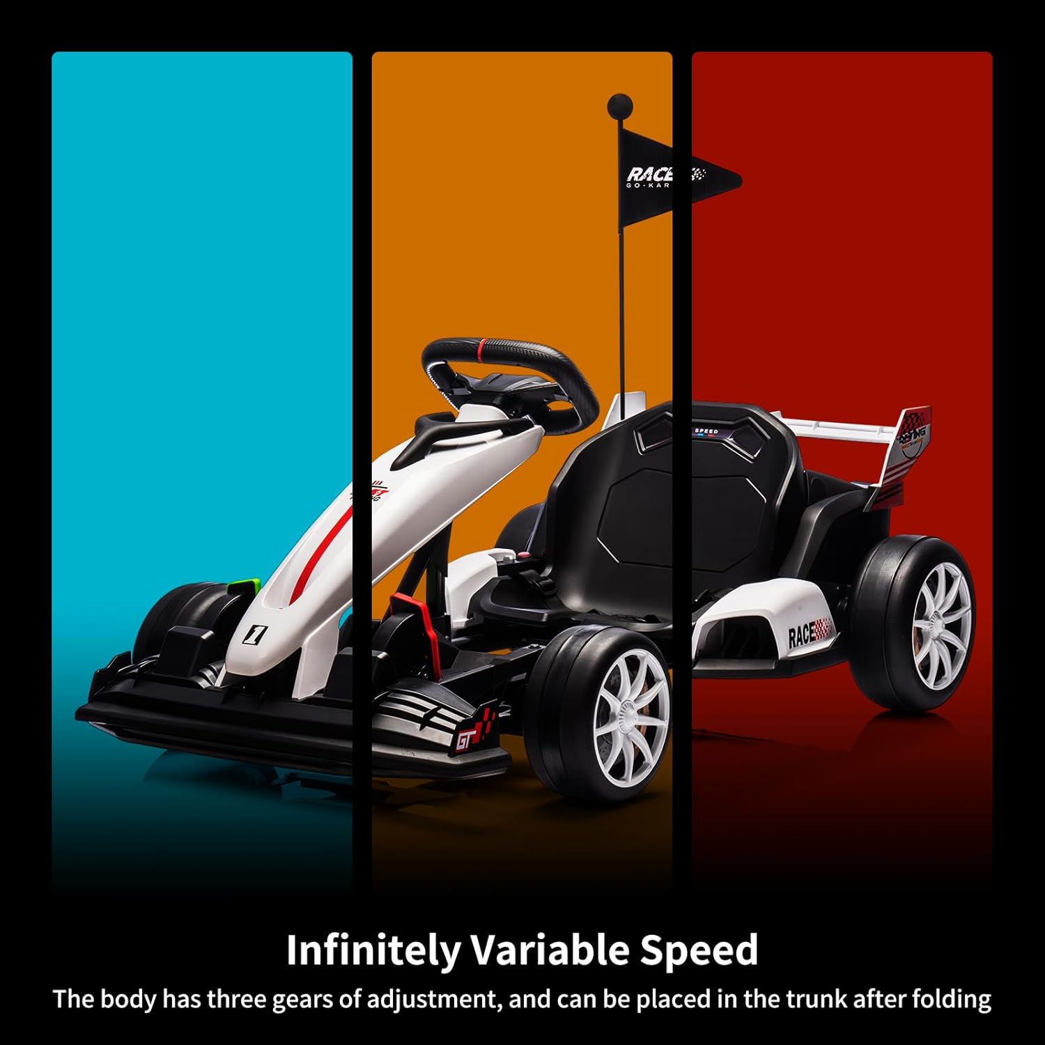 Garvee Ride - G Series: 24V 7Ah Battery Two 200W Motors, 7.5MPH Fast Drifting Circling Car, Stretchable Length Electric Ride Toy,Max Load 135lbs, Racing Toy for Kids 6+ Years,White