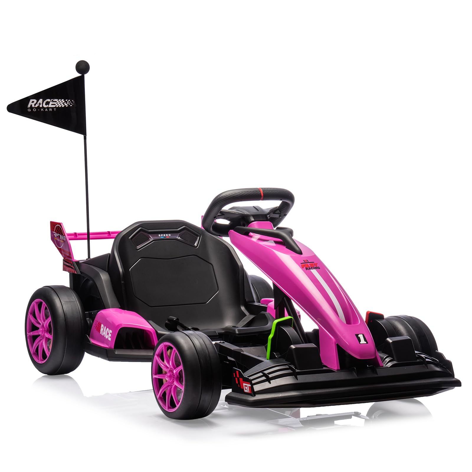 Garvee Ride - G Series: 24V Electric Drift Kart for Kids, Ride Car with Adjustable Seat & 7.5MPH Speed, EVA Silent Wheels, Parent-Safety Certified Ride-On Toy - Pink