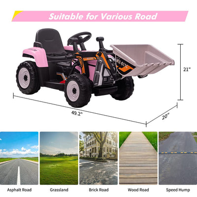 Garvee 12V Kids Ride on Car,Excavator with Bucket & Remote Control,Toddler Battery Powered Electric Vehicle,2+1 Gear Shift,3 Speeds,Bluetooth,7-LED Headlights,Music,Thread Tire,Pink