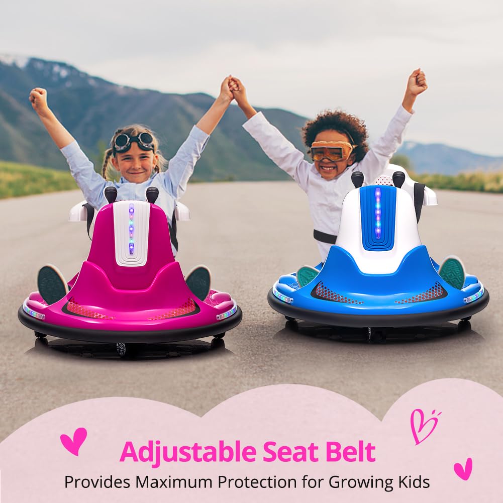 Garvee Kids Electric Bumper Car w/ Remote, Music, Lights, 360 Spin - Pink