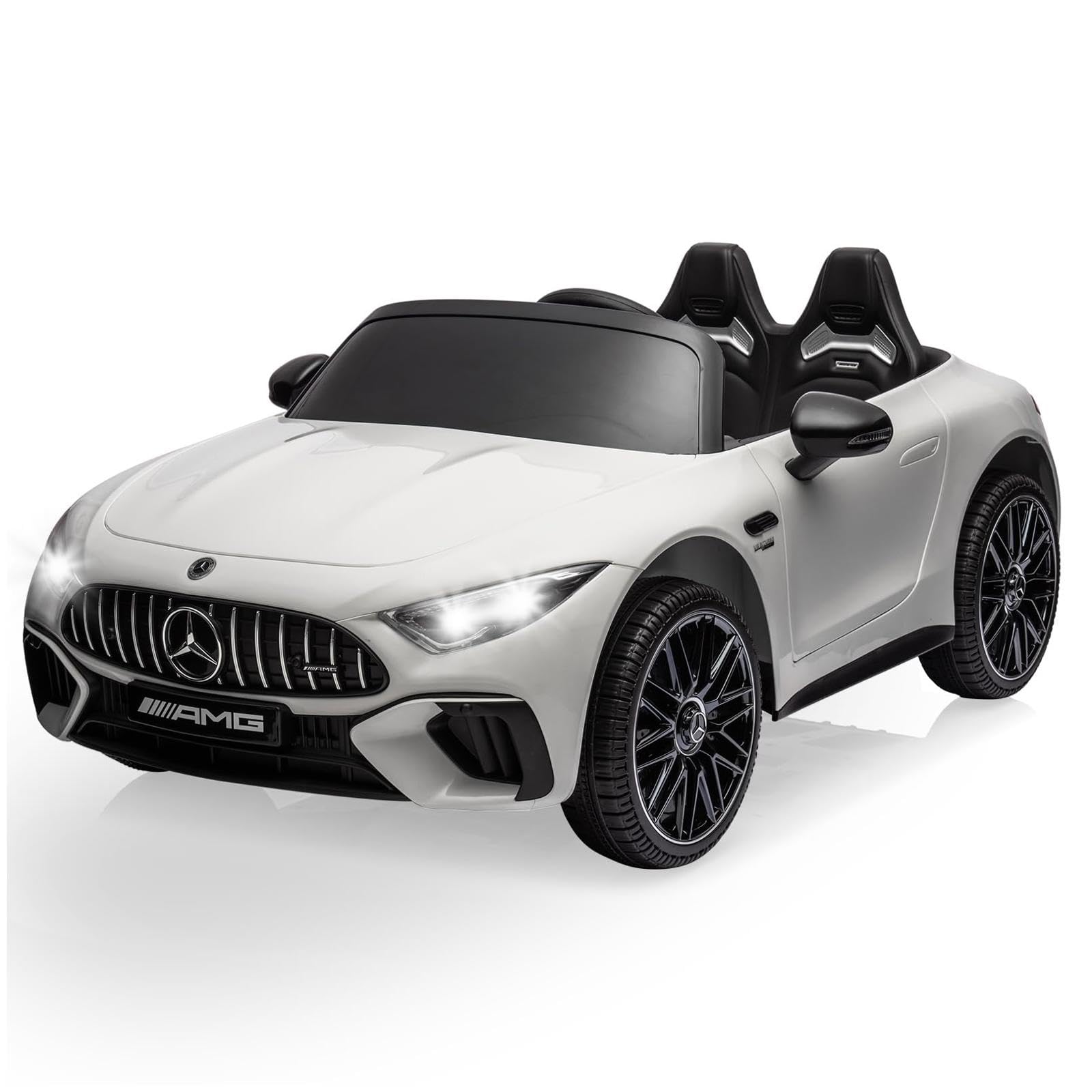 Garvee 12V Mercedes-Benz SL63 Ride-On Car: Remote Control, 2x35W Motors, 3-8 MPH, LED Lights, MP3, USB, Bluetooth, for Ages 3-7 - White
