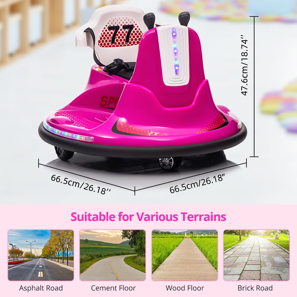 Garvee Kids Electric Bumper Car w/ Remote, Music, Lights, 360 Spin - Pink