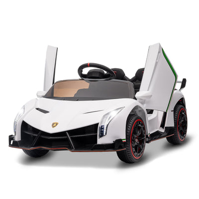 Garvee 12V Kids Ride On Car, Licensed Lamborghini Venono Electric Car w/Parent Remote Control, Scissor Door, 3 Speeds, LED Headlights, Rocking & Music, Battery Powered Ride on Toy for Boys Girls- White