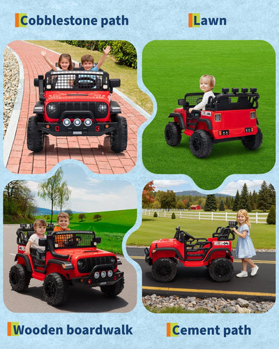 Garvee 24V Ride on Toys for Big Kids, 2-Seater Electric Ride on Car Truck with Remote Control, Four-Wheel Shock Absorbers, 4 Mph Max Speed, Music, LED Lights for Boys Girls, Red