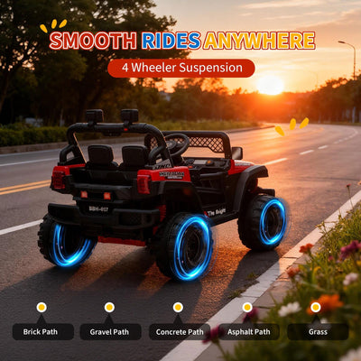 Garvee 12V Kids Electric Ride-On Truck – Dual Motors, 3 Speeds, Remote Control, Spring Suspension, LED Lights, Music, Safety Belt, Off-Road Car, Storage – Battery Powered Toy Vehicle for Boys & Girls Ages 2-8, Red