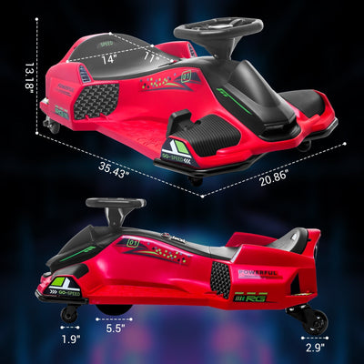 Garvee Ride - G Series: 24V Drift Go-Kart for Kids: Quality Metal, 7.5mph, LED, Music, for 8-12 Years Old - Red