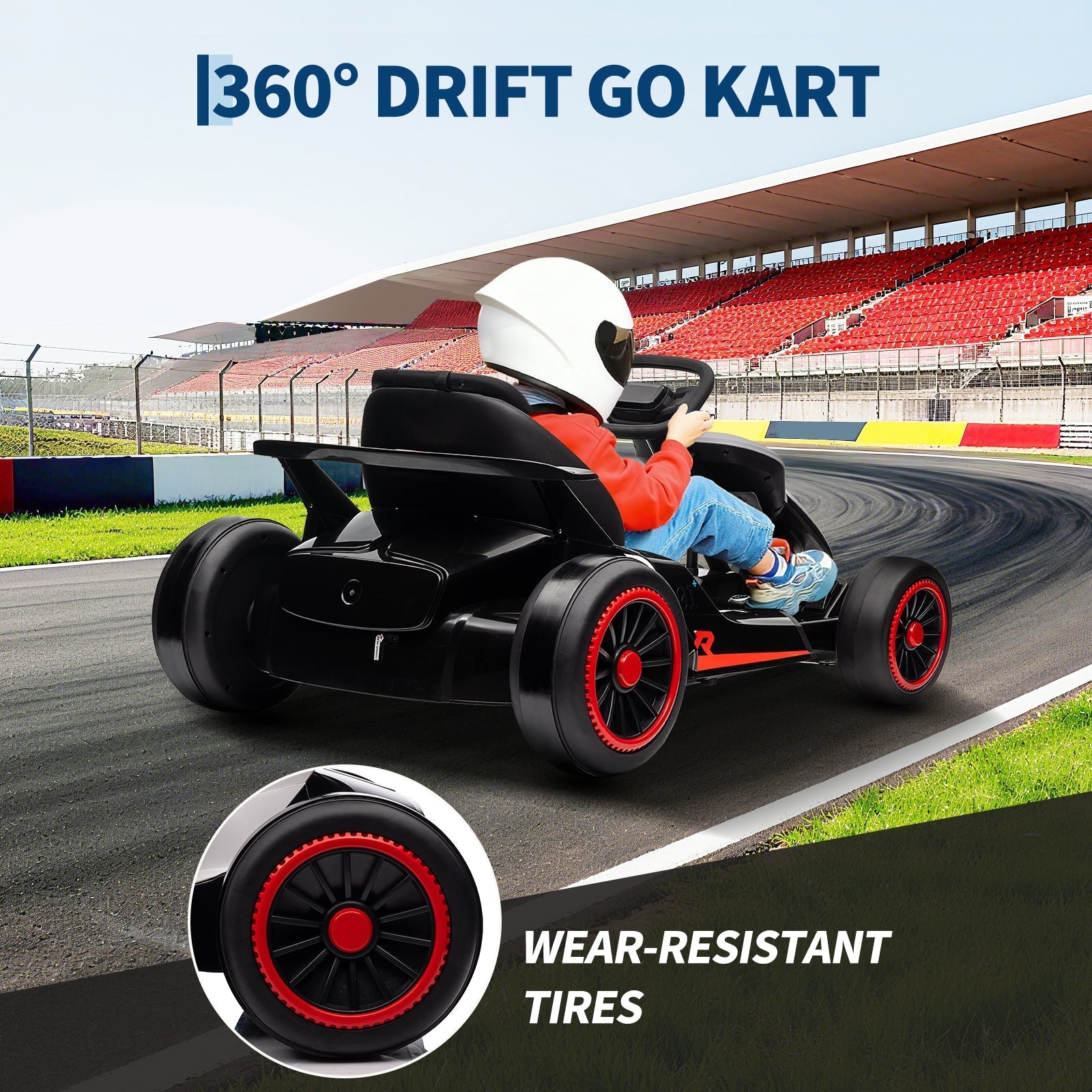 Garvee Ride - G Series: 6+,24V Drift Kart with 2X200W Strong Motor, 7AH Big Battery, Electric Pedals, Electric Go Kart Outdoor Race Toy - Black