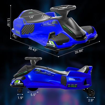 Garvee Ride - G Series: 24V Drift Go-Kart for Kids: Quality Metal, 7.5mph, LED, Music, for 8-12 Years Old - Blue
