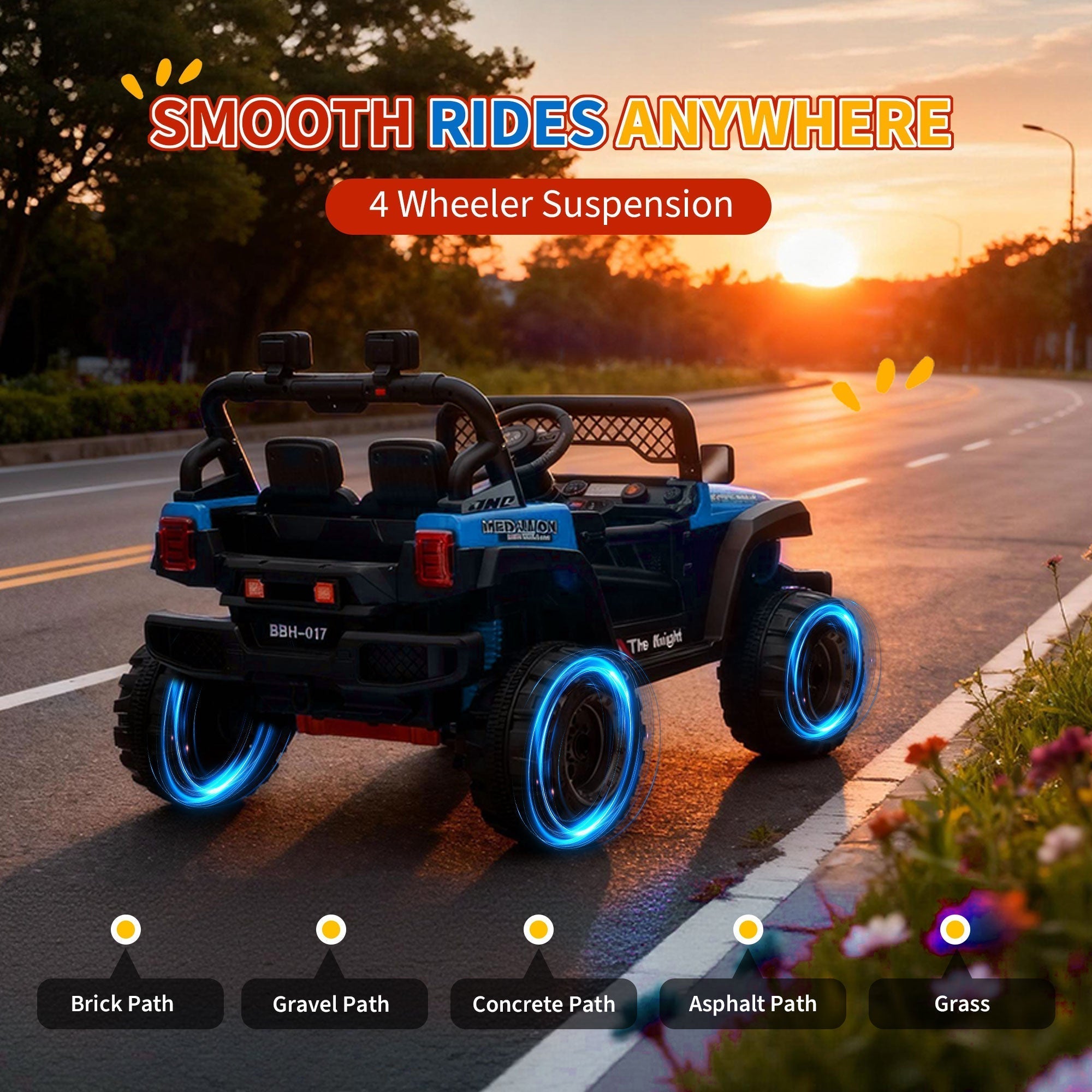 Garvee 12V Kids Electric Ride-On Truck – Dual Motors, 3 Speeds, Remote Control, Spring Suspension, LED Lights, Music, Safety Belt, Storage – Battery Powered Off-Road Toy Vehicle for Boys & Girls Ages 2-8, Blue