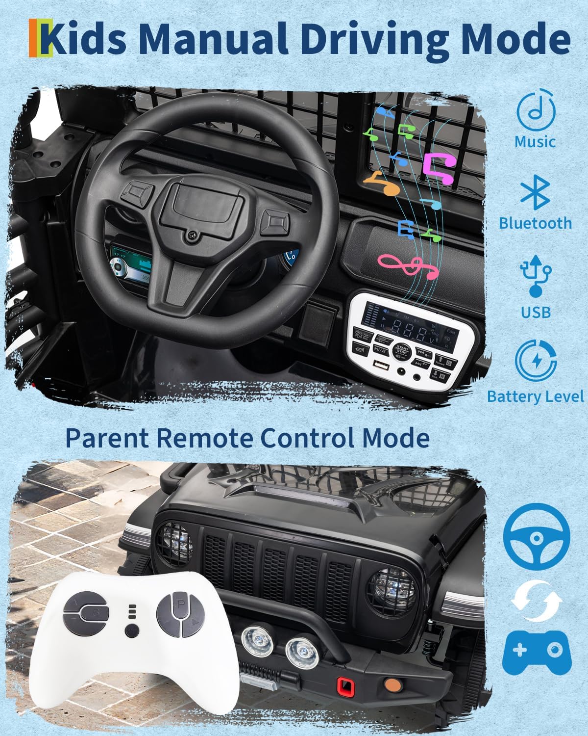 Garvee 24V Ride on Toys for Big Kids, 2-Seater Electric Ride on Car Truck with Remote Control, Four-Wheel Shock Absorbers, 4 Mph Max Speed, Music, LED Lights for Boys Girls, Black