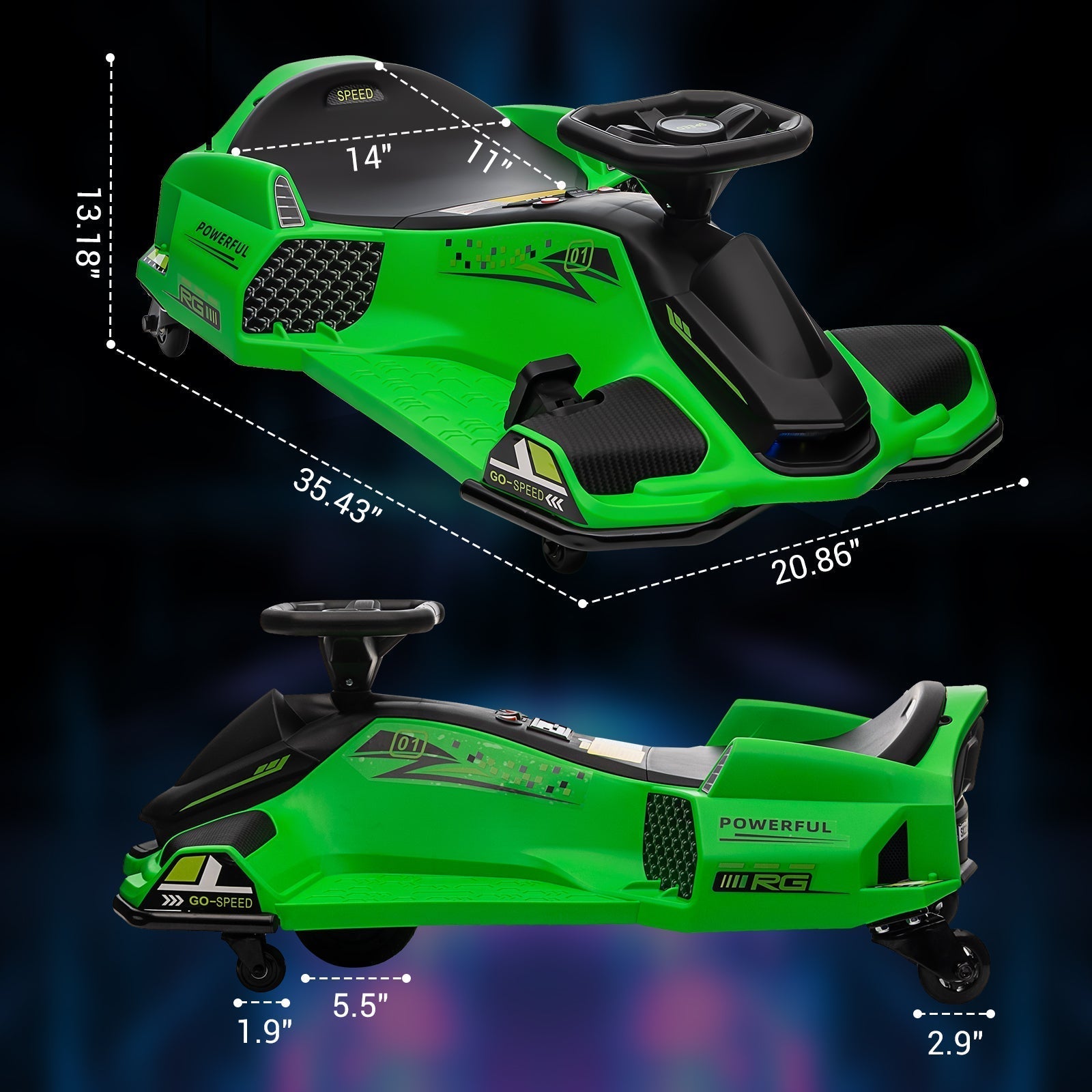 Garvee Ride - G Series: 24V Kids Ride-On Drift Car: Electric Drifting Go-Kart, for Ages 8-12 - Green
