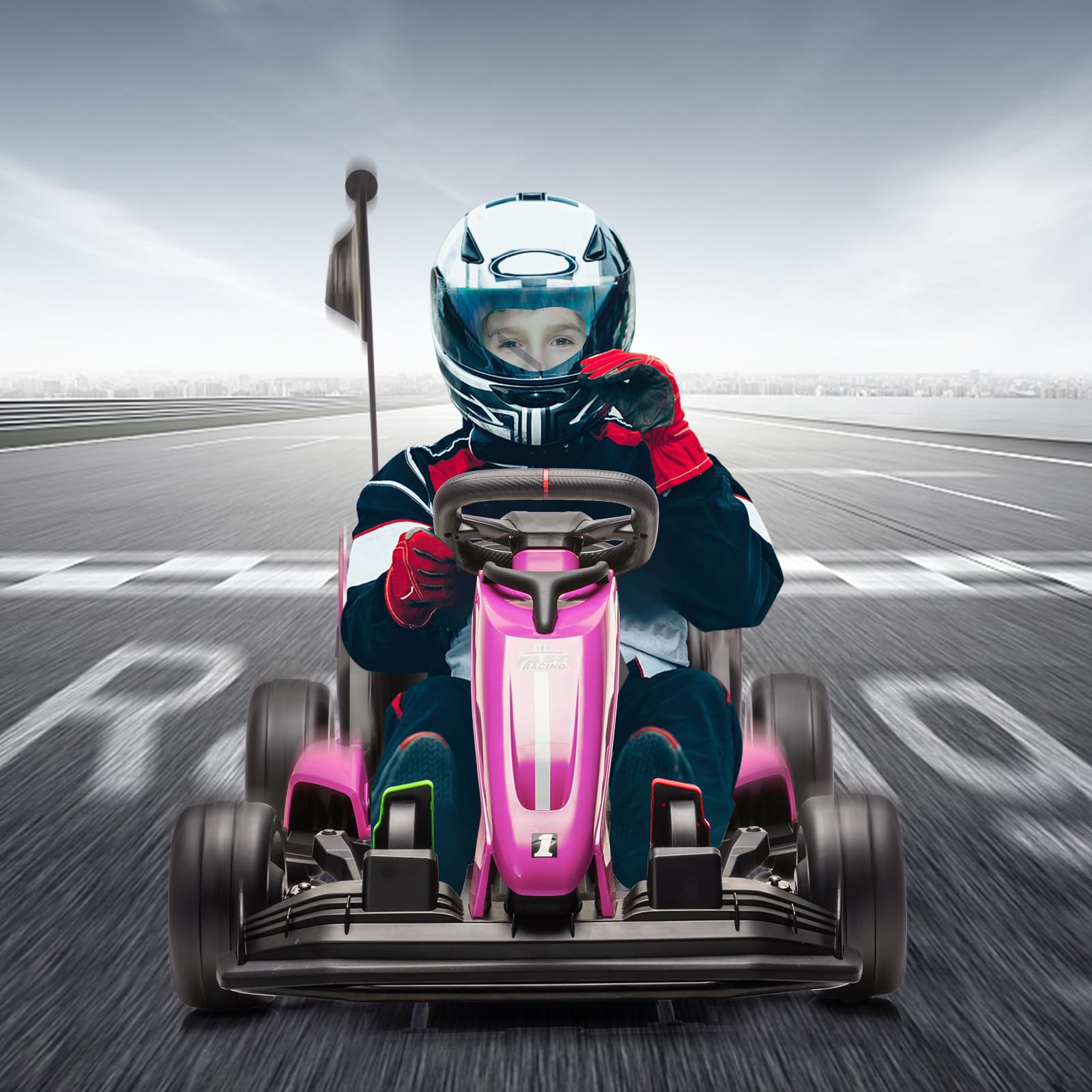 Garvee Ride - G Series: 24V Electric Drift Kart for Kids, Ride Car with Adjustable Seat & 7.5MPH Speed, EVA Silent Wheels, Parent-Safety Certified Ride-On Toy - Pink