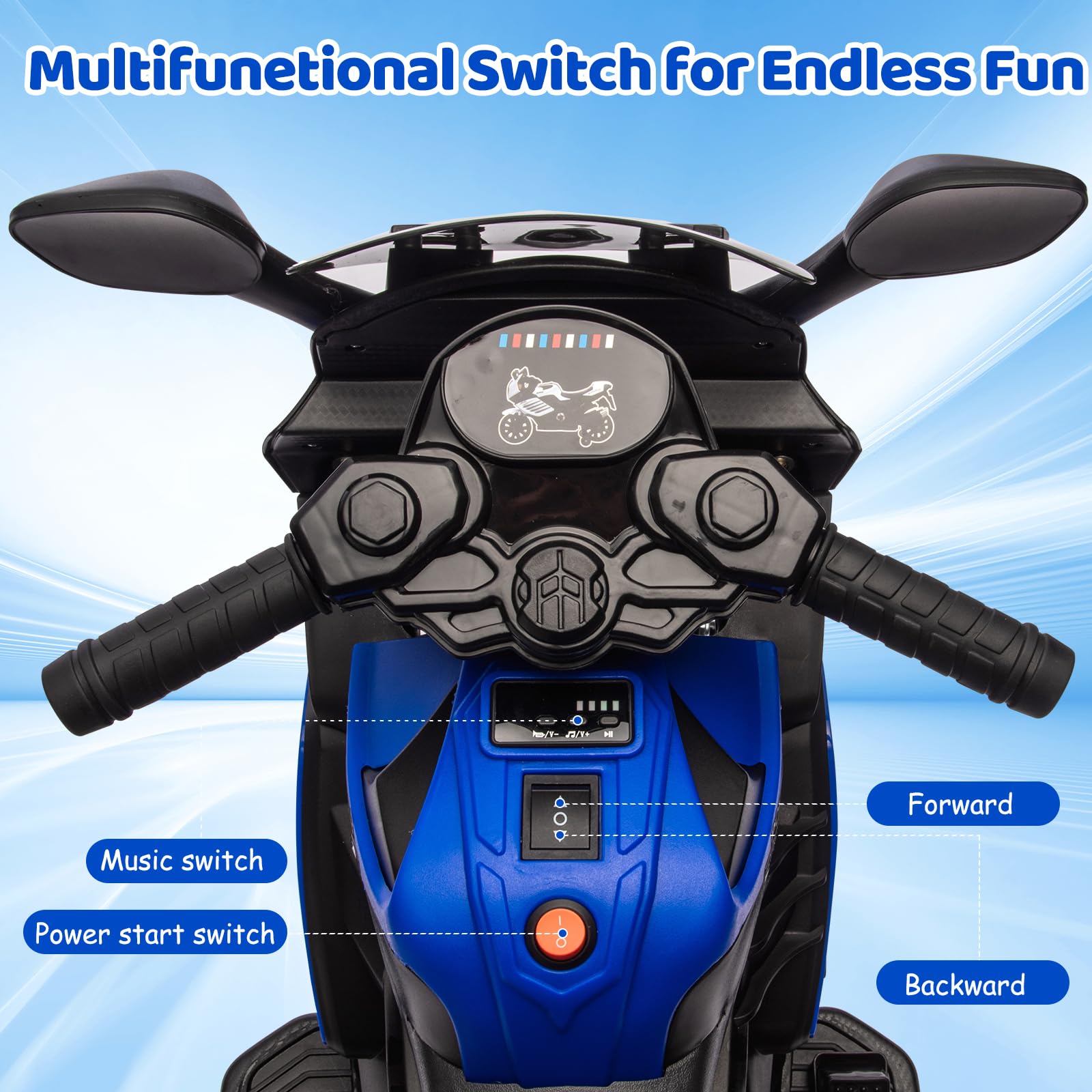 Garvee Kids 6V Ride On Motorcycle Battery Powered Ride On Toys with Training Wheels for Toddlers Blue 30.31" L x 14.96" W x 19.69" H
