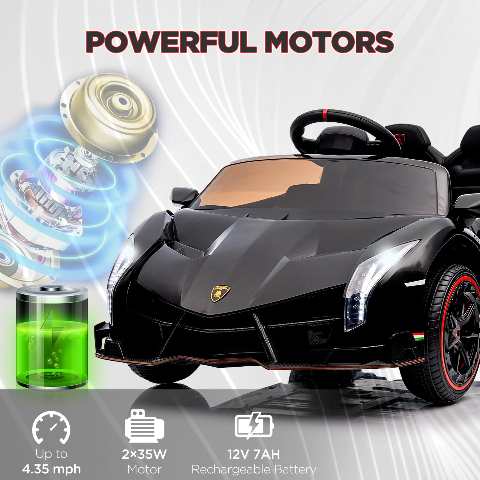 Garvee 12V Kids Ride On Car, Licensed Lamborghini Venono Electric Car w/Parent Remote Control, Scissor Door, 3 Speeds, LED Headlights, Rocking & Music, Battery Powered Ride on Toy for Boys Girls- Black