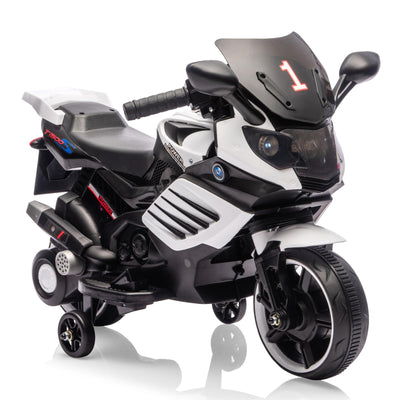 Garvee Kids 6V Ride On Motorcycle With Training Wheels For Toddlers, 30.31" L x 14.96" W x 19.69" H, White
