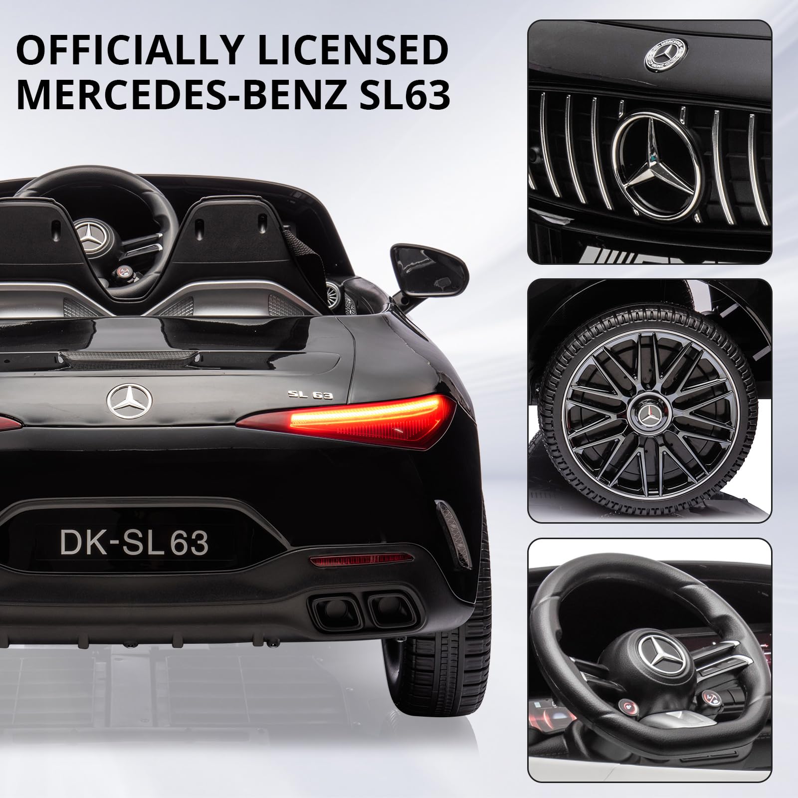 Garvee 12V Mercedes-Benz SL63 Ride-On Car: Remote Control, 2x35W Motors, 3-8 MPH, LED Lights, MP3, USB, Bluetooth, for Ages 3-7
