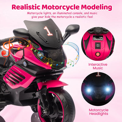 Garvee Kids 6V Ride On Motorcycle with Training Wheels for Toddlers, Rose Red, 30.31" L x 14.96" W x 19.69" H