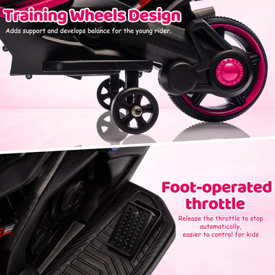 Garvee Kids 6V Ride On Motorcycle with Training Wheels for Toddlers, Rose Red, 30.31" L x 14.96" W x 19.69" H