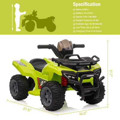 Garvee Kids ATV 4 Wheeler 6V Ride On Toy Car for Toddlers 18-48 Months with Music Green, 27.5"L x 16.5"W x 17.7"H
