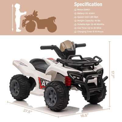 Garvee Kids ATV 4 Wheeler 6V Ride On Toy Car for Toddlers 18-48 Months White with Music, Wear-Resistant Wheels, 27.5"x16.5"x17.7"