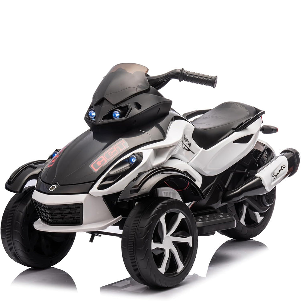 Garvee 12V Dual Motor Kids Electric Ride-On Car & 3-Wheel ATV – 4 MPH, Treaded Tires, LED Lights & Music, 66 lbs Capacity, Outdoor Battery Powered Vehicle for Boys & Girls Ages 3-8 – White