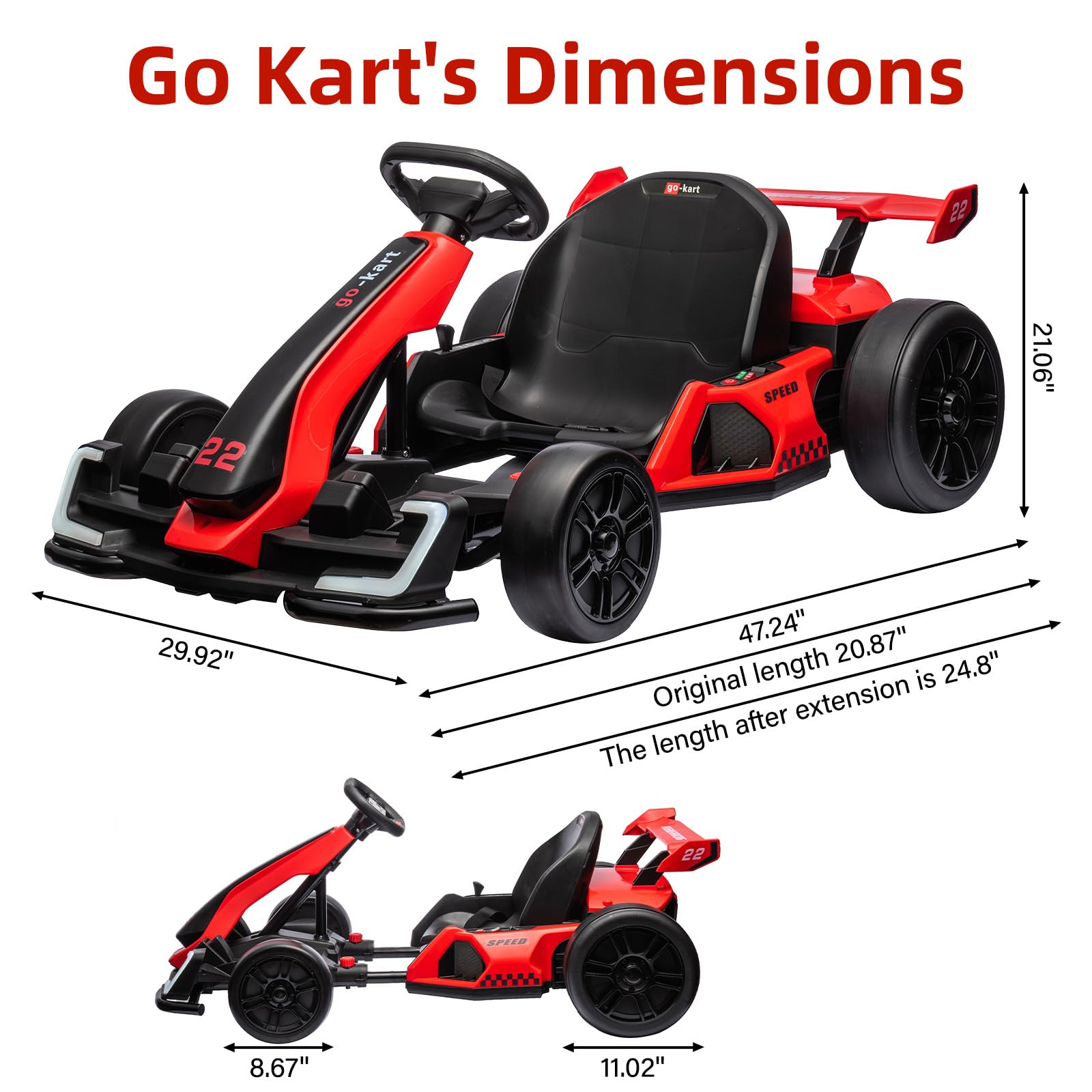 Garvee Ride - G Series: 24V Electric Go Kart, with 300W Strong Motor, Drift/Sport Mode, Big Battery, Eva Tire,Length Adjustment for Outdoor Racing Toy-Red