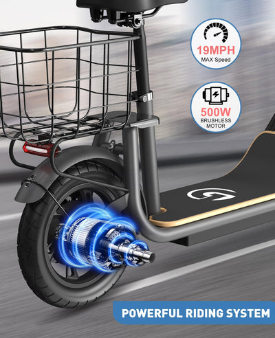 Garvee Electric Scooter for Adults, 12" Fat Tire Foldable Electric Bike with Seat and Basket, 450W Brushless Motor, Dual Brake System, 265lbs Max Load, 19 Mph 25 Miles Range, Smart LCD Display, Grey