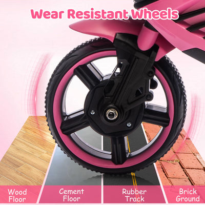Garvee Kids 6V Ride On Motorcycle Pink With Training Wheels For Toddlers 3-6 Years, Stable Electric Toy Bike