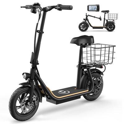 Garvee Electric Scooter with Seat, 36V Battery, 12" Tire, 450W Electric Scooter with Seat, Shock Absorbing Seat, Foldable Electric Scooters for Adults, Electric Scooter for Commuting with Basket