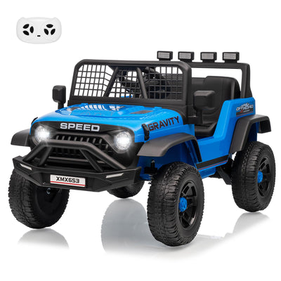 Garvee 12V Kids Ride On Truck Car with Parent Remote Control, 3 Speeds, Emergency Braking, LED Lights, Music & Horn, Blue, Outdoor Adventure Toy