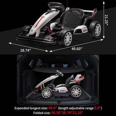 Garvee Ride - G Series: 24V 7Ah Battery Two 200W Motors, 7.5MPH Fast Drifting Circling Car, Stretchable Length Electric Ride Toy,Max Load 135lbs, Racing Toy for Kids 6+ Years,White