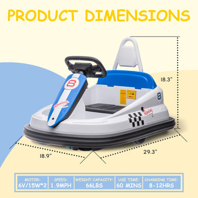 Garvee Ride - B Series: 6V Electric Ride On Toys for Kids 1.5-6 Years Old, Steering Wheel, 360 Degree Spin, 2-Speeds, Lights, Music & Horn, Safety Belts, Best for Birthday - White