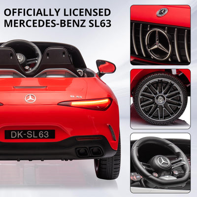 Garvee 12V Mercedes-Benz SL63 Ride-On Car: Remote Control, 2x35W Motors, 3-8 MPH, LED Lights, MP3, USB, Bluetooth, for Ages 3-7 - Red