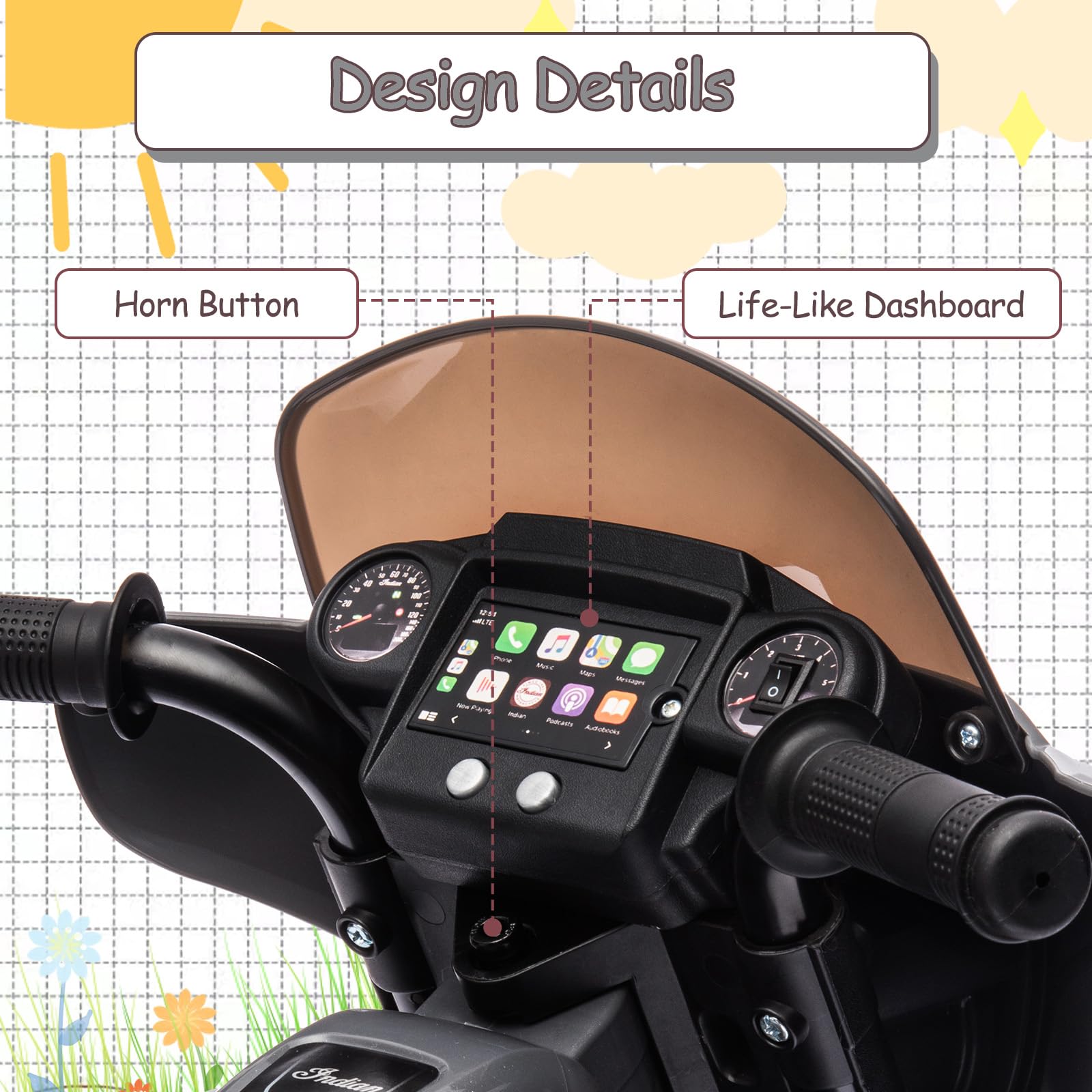 Garvee Ride - B Series: 6V Ride-On Motorcycle for Kids, Electric Dirt Bike with USB, Music, Headlight - Grey