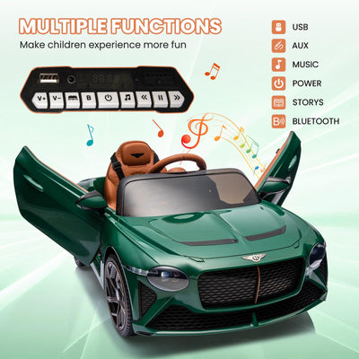 Garvee 12V Licensed Bentley Bacalar Ride-On: Remote Control, Scissor Doors, Suspension, LED Lights, 3 Speeds, for Boys & Girls - Green