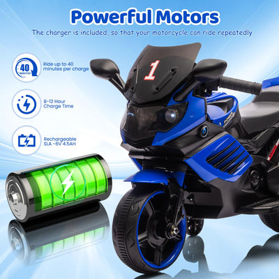 Garvee Kids 6V Ride On Motorcycle Battery Powered Ride On Toys with Training Wheels for Toddlers Blue 30.31" L x 14.96" W x 19.69" H