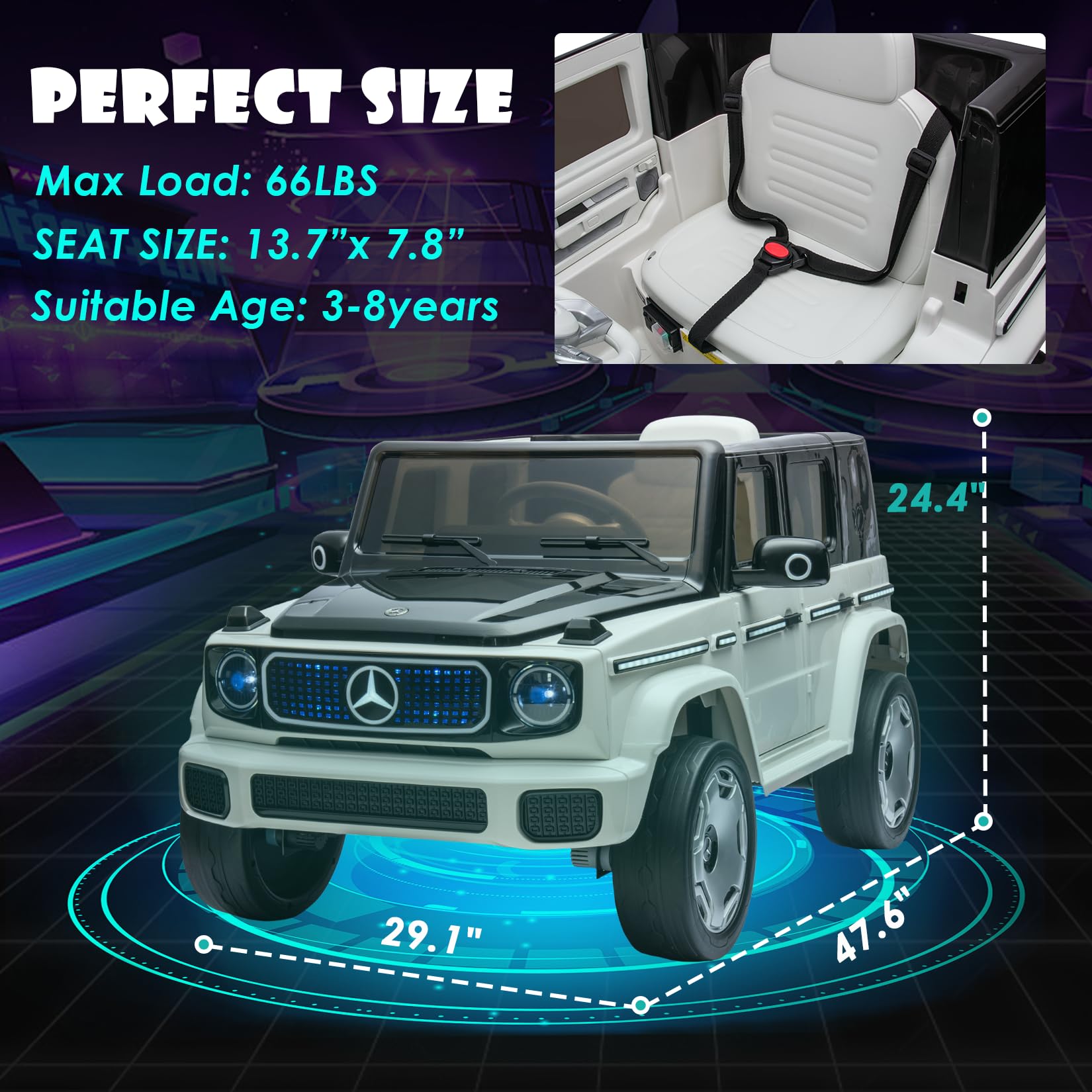 Garvee 12V Licensed Mercedes-Benz EQG Kids Ride On, LED, Music - White