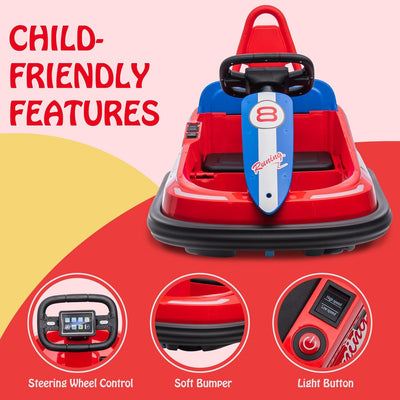 Garvee Ride - B Series: 6V Electric Ride On Toys for Kids 1.5-6 Years Old, Steering Wheel, 360 Degree Spin, 2-Speeds, Lights, Music & Horn, Safety Belts, Best for Birthday - Red